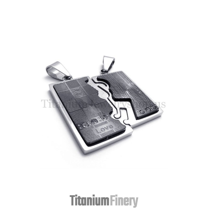 Black Two Layer Interlocking Lovers Titanium Pendant