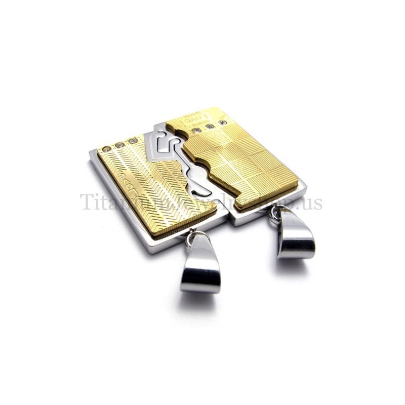 Gold Two Layer Interlocking Lovers Titanium Pendant