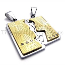 Gold Two Layer Interlocking Lovers Titanium Pendant