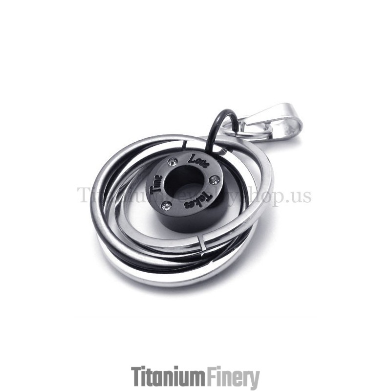 Black Multi-Ring Engraved With "Take Time Love" Titanium Pendant