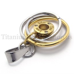 Gold Multi-Ring Engraved With "Take Time Love" Titanium Pendant