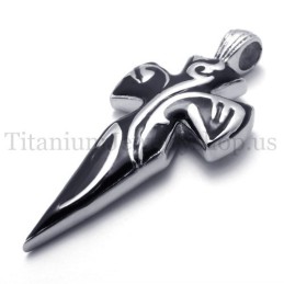 Men Sword Pure Black Titanium Pendant