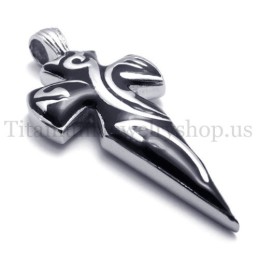 Men Sword Pure Black Titanium Pendant