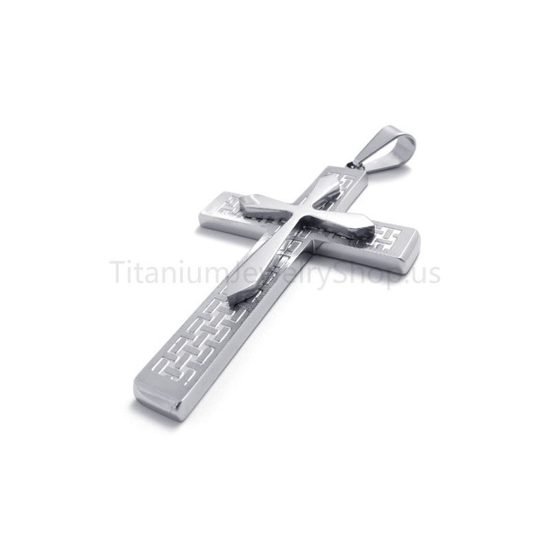 New Two Layers Silvery Cross Titanium Pendant New Two Layers Silvery Cross Titanium Pendant
