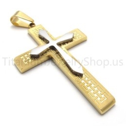 New Two Layers Golden Cross Titanium Pendant