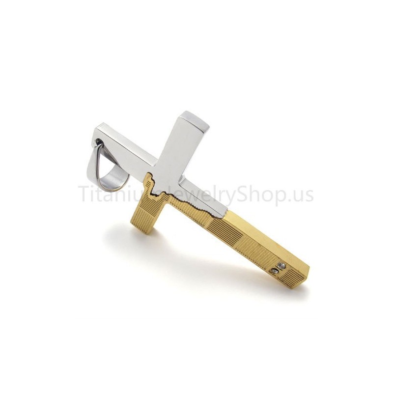 New Duotone Torn Edges Cross Titanium Pendant New Duotone Torn Edges Cross Titanium Pendant