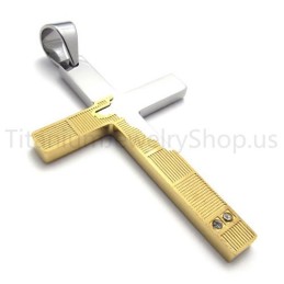 New Duotone Torn Edges Cross Titanium Pendant