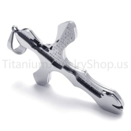 New Silvery Carving Letters Cross Titanium Pendant