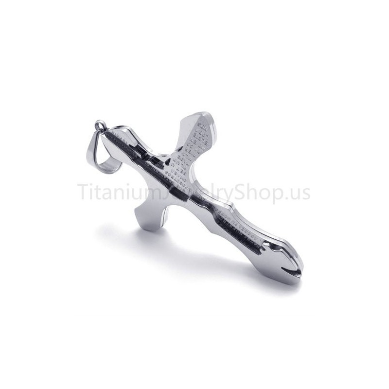 New Silvery Carving Letters Cross Titanium Pendant New Silvery Carving Letters Cross Titanium Pendant