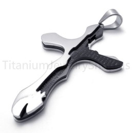 New Duotone Carving Letters Cross Titanium Pendant