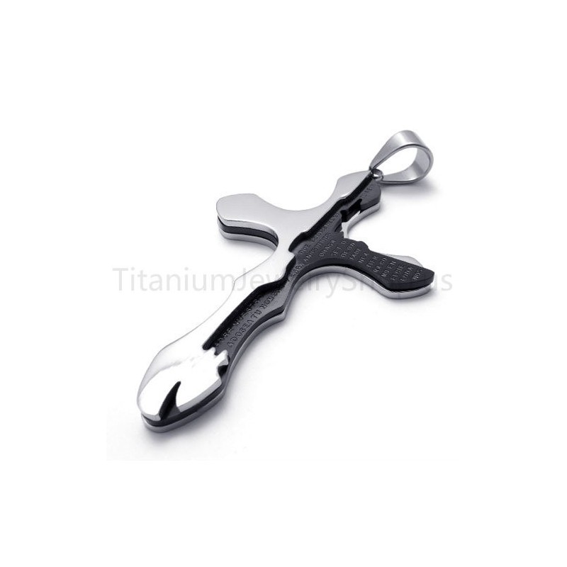 New Duotone Carving Letters Cross Titanium Pendant
