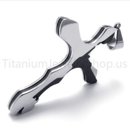 New Duotone Carving Letters Cross Titanium Pendant