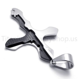 New Duotone Carving Letters Cross Titanium Pendant