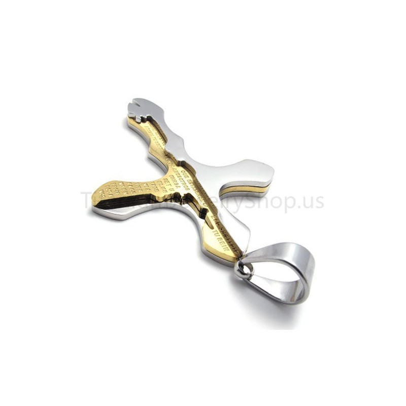 New Golden Carving Letters Cross Titanium Pendant