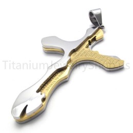 New Golden Carving Letters Cross Titanium Pendant