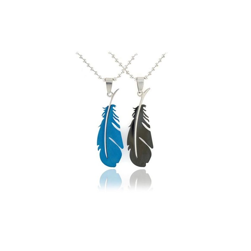 Pure Titanium Lover Couples Necklace Pendants Feather