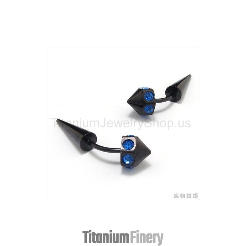 Black Titanium Inlayed Blue Diamonds Earrings