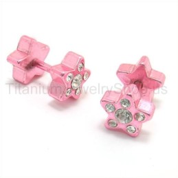 Pink Stars Titanium Inlayed Diamond Earrings