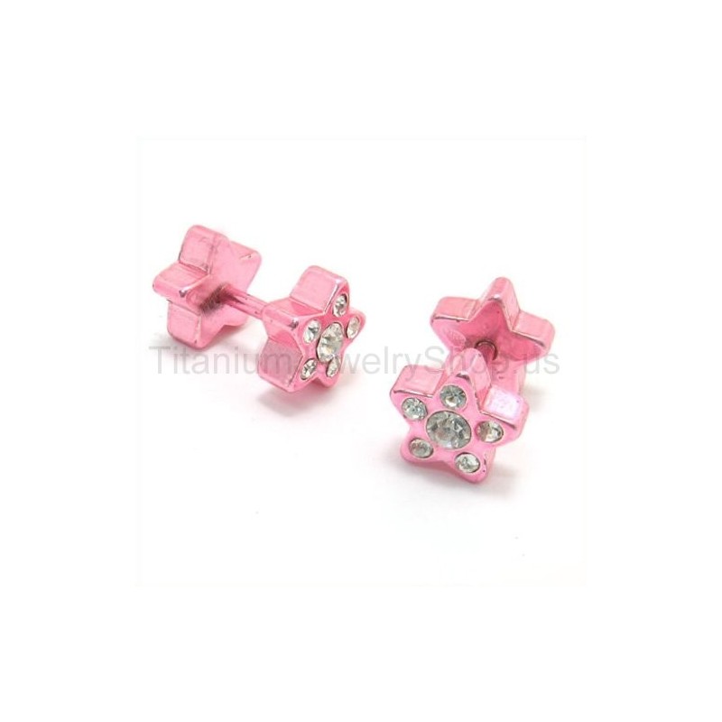 Pink Stars Titanium Inlayed Diamond Earrings Pink Stars Titanium Inlayed Diamond Earrings
