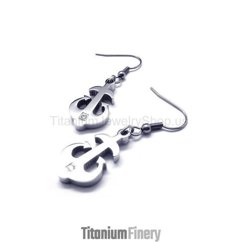Silver Titanium Anchor Earrings