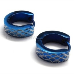 Blue Engraved Titanium Loop Earrings