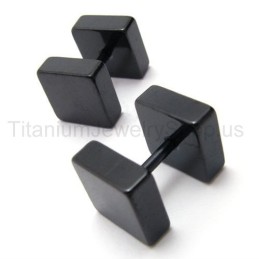 Black Titanium Boxes Barbell Earrings