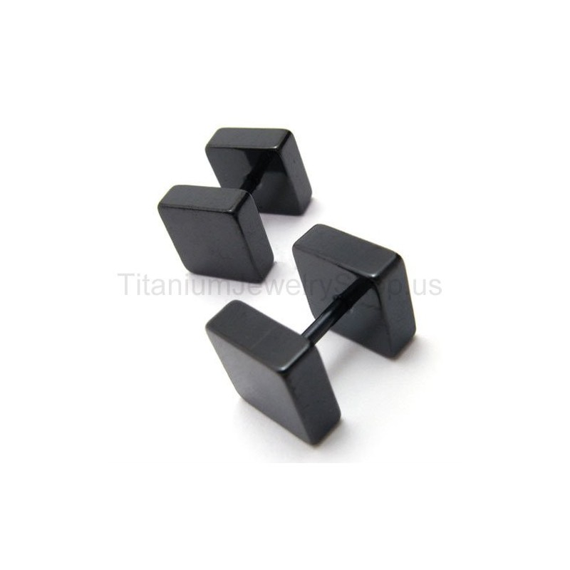 Black Titanium Boxes Barbell Earrings