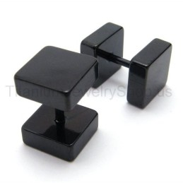 Black Titanium Boxes Barbell Earrings