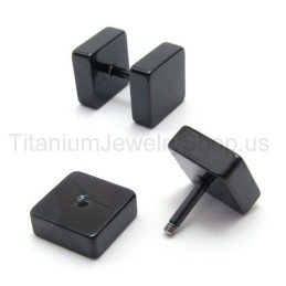 Black Titanium Boxes Barbell Earrings