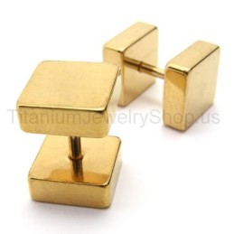 Gold Titanium Boxes Barbell Earrings