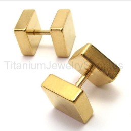 Gold Titanium Boxes Barbell Earrings