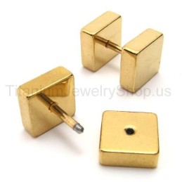 Gold Titanium Boxes Barbell Earrings