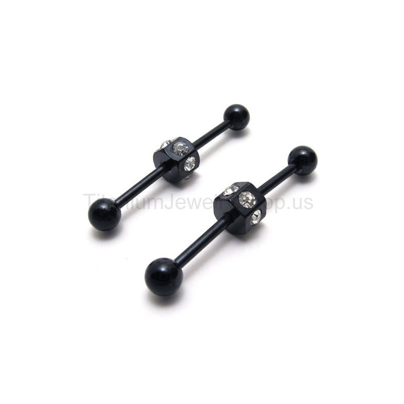 Black Slim Titanium Inlayed Diamonds Earrings