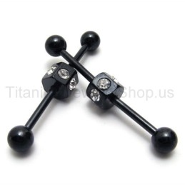 Black Slim Titanium Inlayed Diamonds Earrings