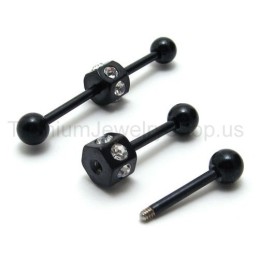 Black Slim Titanium Inlayed Diamonds Earrings