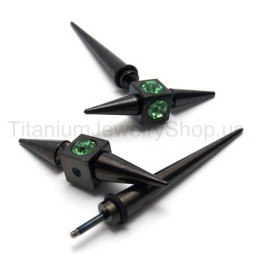 Black Titanium Green Diamond Earrings