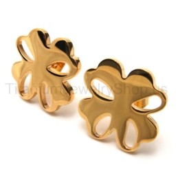Gold Flower Titanium Earrings