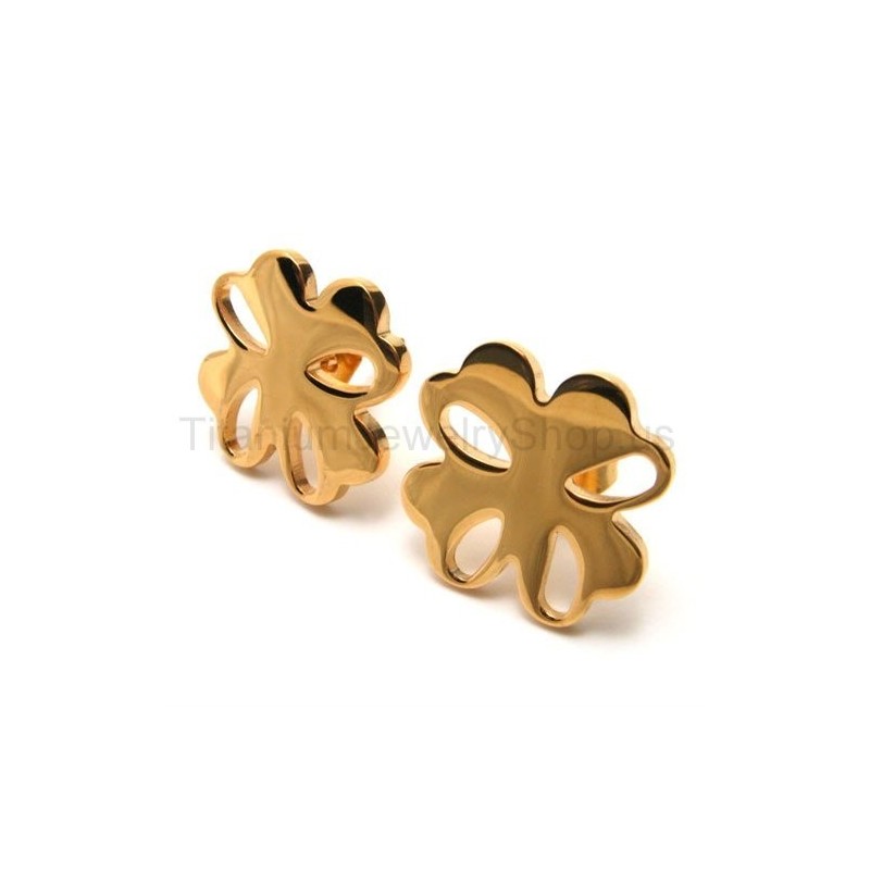 Gold Flower Titanium Earrings