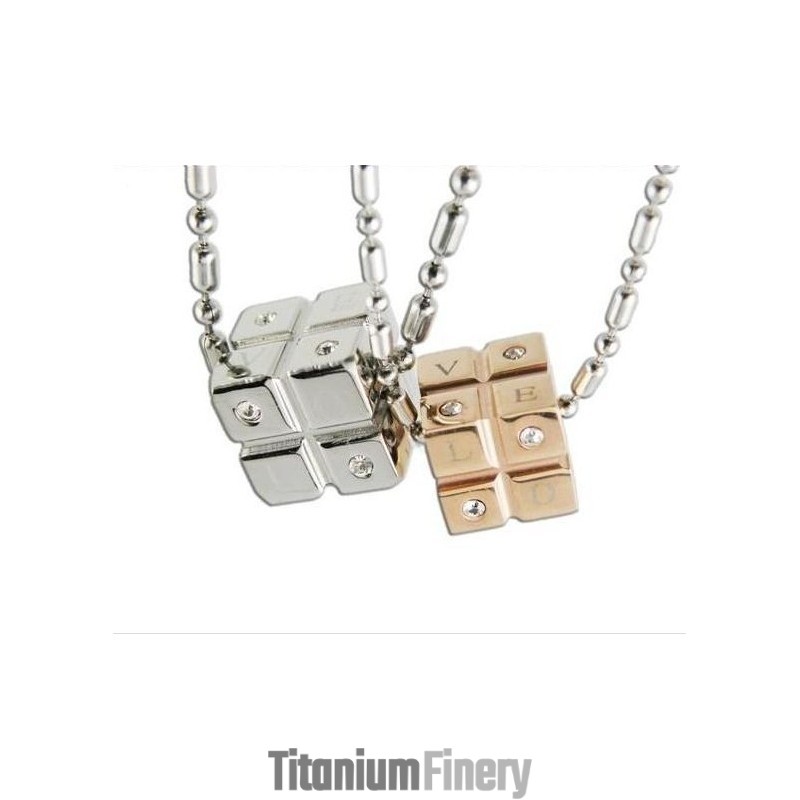 1 Pair Pure Titanium Couples Pendants Rubik Cube