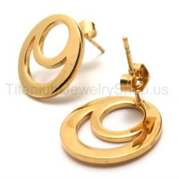 Gold Two-Loop Titanium Earrings