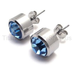 Silver Tank Titanium Blue Diamond Earrings