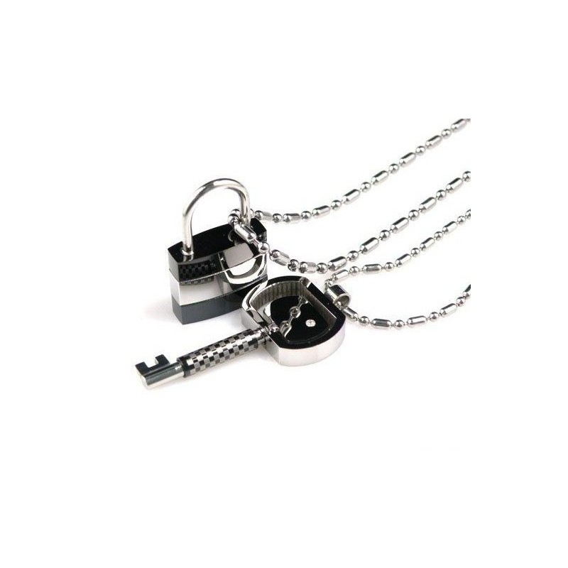 Pure Titanium Lover Couples Pendants Necklace Lock Key Pure Titanium Lover Couples Pendants Necklace Lock Key
