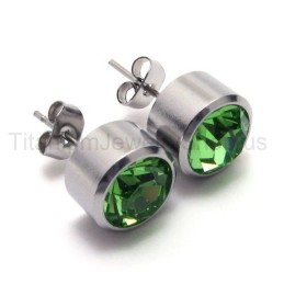 Silver Tank Titanium Green Diamon Earrings