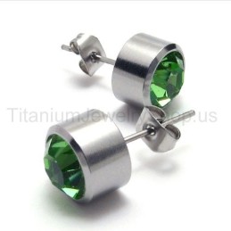 Silver Tank Titanium Green Diamon Earrings