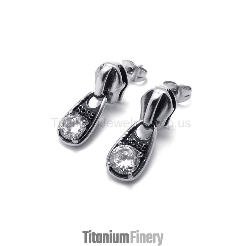 White Diamond Retro Titanium Earrings White Diamond Retro Titanium Earrings