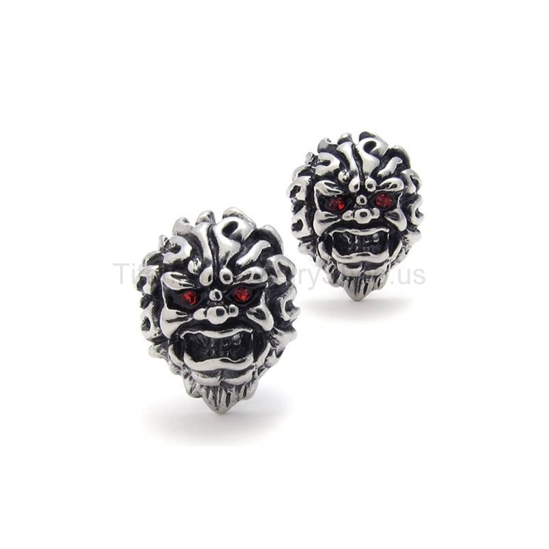 With Red-Eyes Lion Retro Titanium Earrings With Red-Eyes Lion Retro Titanium Earrings