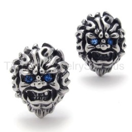 With Blue-Eyes Lion Retro Titanium Earrings