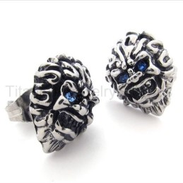 With Blue-Eyes Lion Retro Titanium Earrings