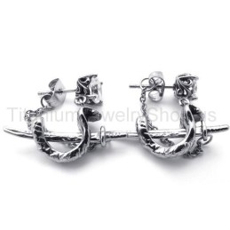 Sword And Flower Titanium Earrings