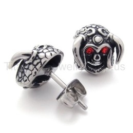 Cattle Skull With Red Eyes Titanium Earrings